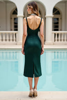 Load image into Gallery viewer, Pine Satin V Neck Beaded Midi Bodycon Homecoming Dress with Slit