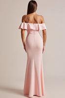 Load image into Gallery viewer, Pink Satin V Neck Long Sheath Prom Dress with Slit