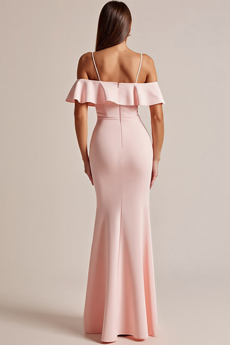 Load image into Gallery viewer, Pink Satin V Neck Long Sheath Prom Dress with Slit