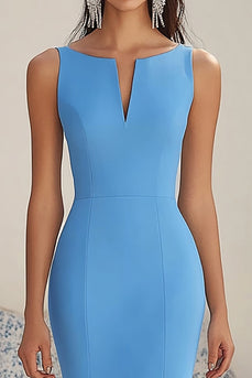 Blue Chiffon Sleeveless Long Mermaid Formal Dress with Ruffles