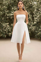 Load image into Gallery viewer, White Satin A Line Short Graduation Dress with Slit