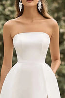 Load image into Gallery viewer, White Satin A Line Short Graduation Dress with Slit