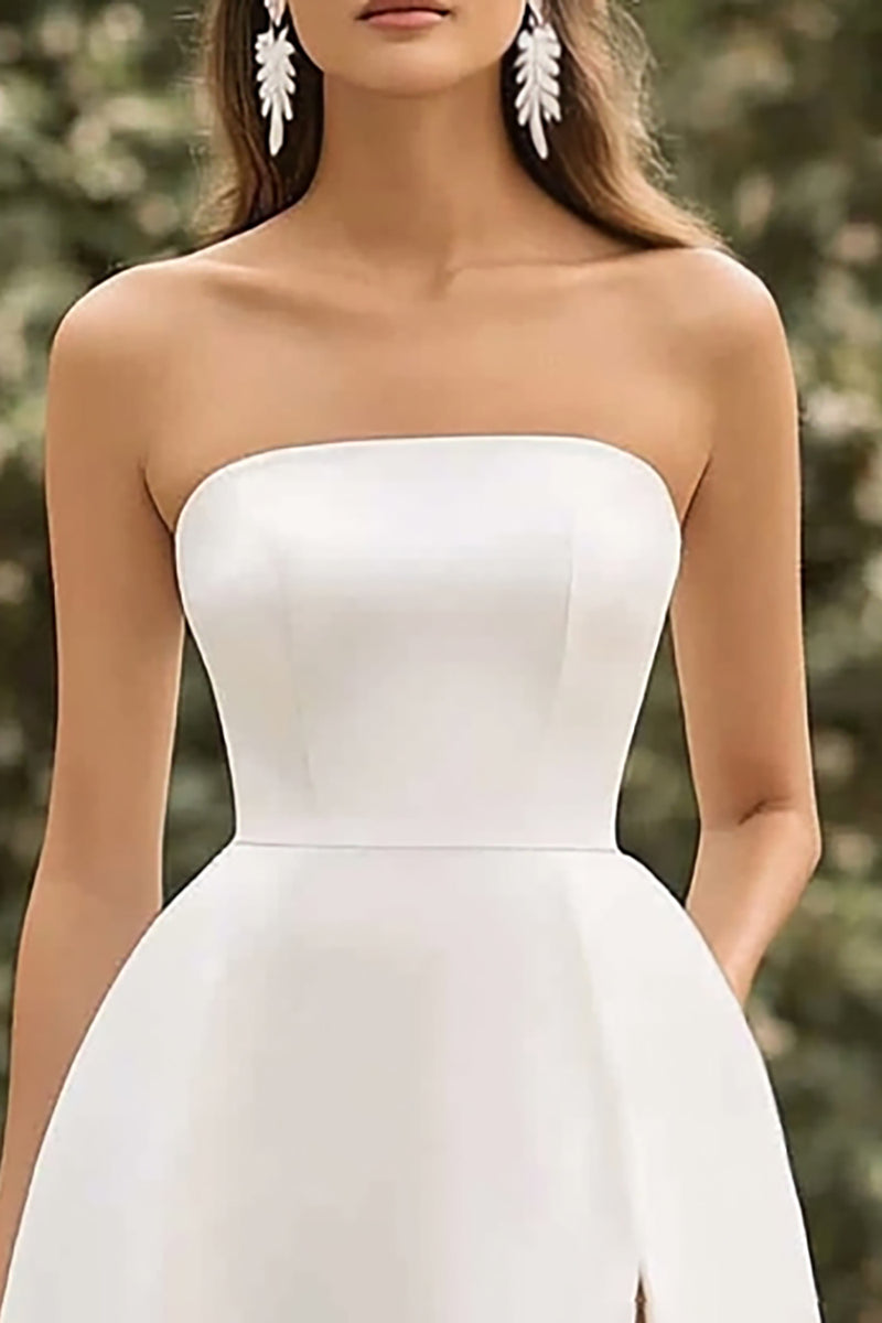Load image into Gallery viewer, White Satin A Line Short Graduation Dress with Slit