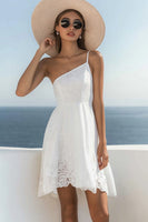 Load image into Gallery viewer, White Lace One Shoulder Short Graduation Dress