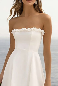 White Chiffon A Line Asymmetrical Long Engagement Dress with Slit