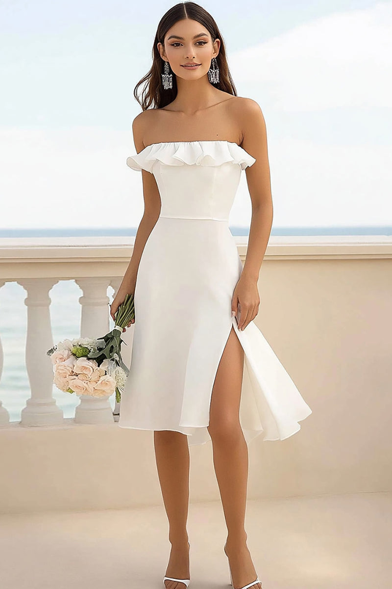 Load image into Gallery viewer, White Satin Bodycon Short Graduation Dress with Slit