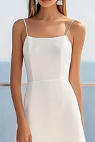 Load image into Gallery viewer, White Satin Sheath Midi Graduation Dress with Lace