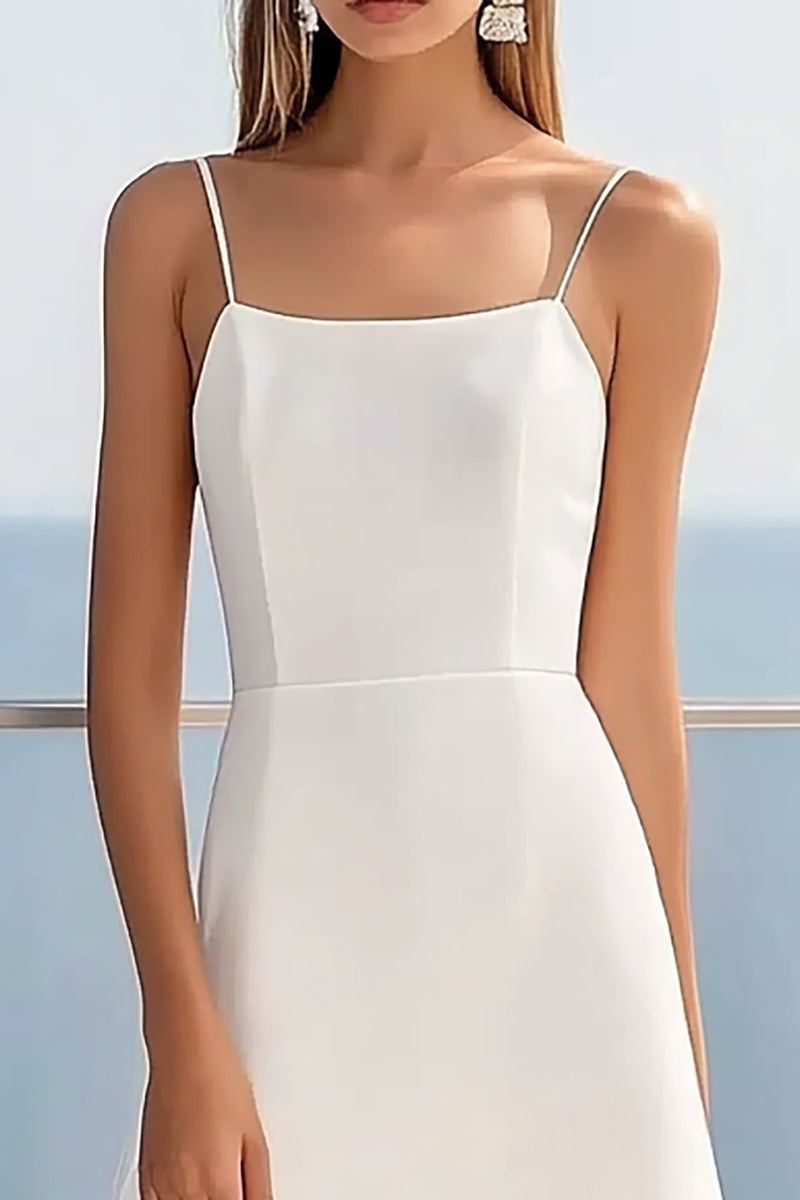 Load image into Gallery viewer, White Satin Sheath Midi Graduation Dress with Lace