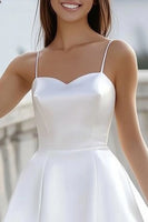 Load image into Gallery viewer, Simple White Spaghetti Straps Satin Short Graduation Dress