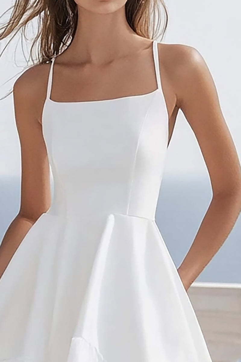 Load image into Gallery viewer, White Asymmetrical Midi Graduation Dress with Ruffles
