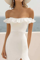 Load image into Gallery viewer, White Mermaid Chiffon Long Engagement Dress with Slit