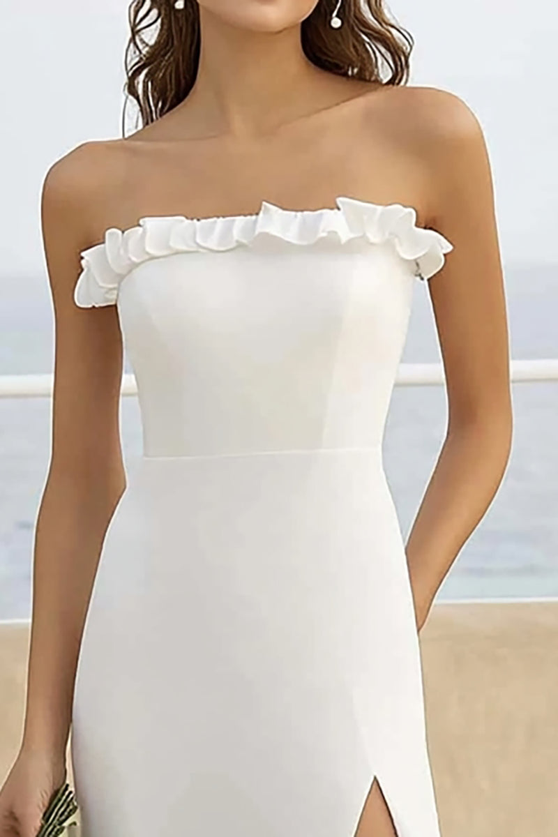 Load image into Gallery viewer, White Sheath Chiffon Long Engagement Dress with Slit