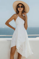 Load image into Gallery viewer, White Lace One Shoulder Asymmetrical Short Graduation Dress