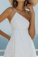 Load image into Gallery viewer, White Lace One Shoulder Asymmetrical Short Graduation Dress