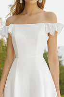 Load image into Gallery viewer, White A Line Satin Short Graduation Dress with Ruffles