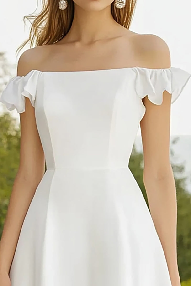 Load image into Gallery viewer, White A Line Satin Short Graduation Dress with Ruffles