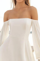 Load image into Gallery viewer, White A Line Satin Long Sleeves Short Graduation Dress