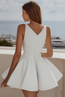 Load image into Gallery viewer, White V Neck Satin A-Line Short Graduation Dress
