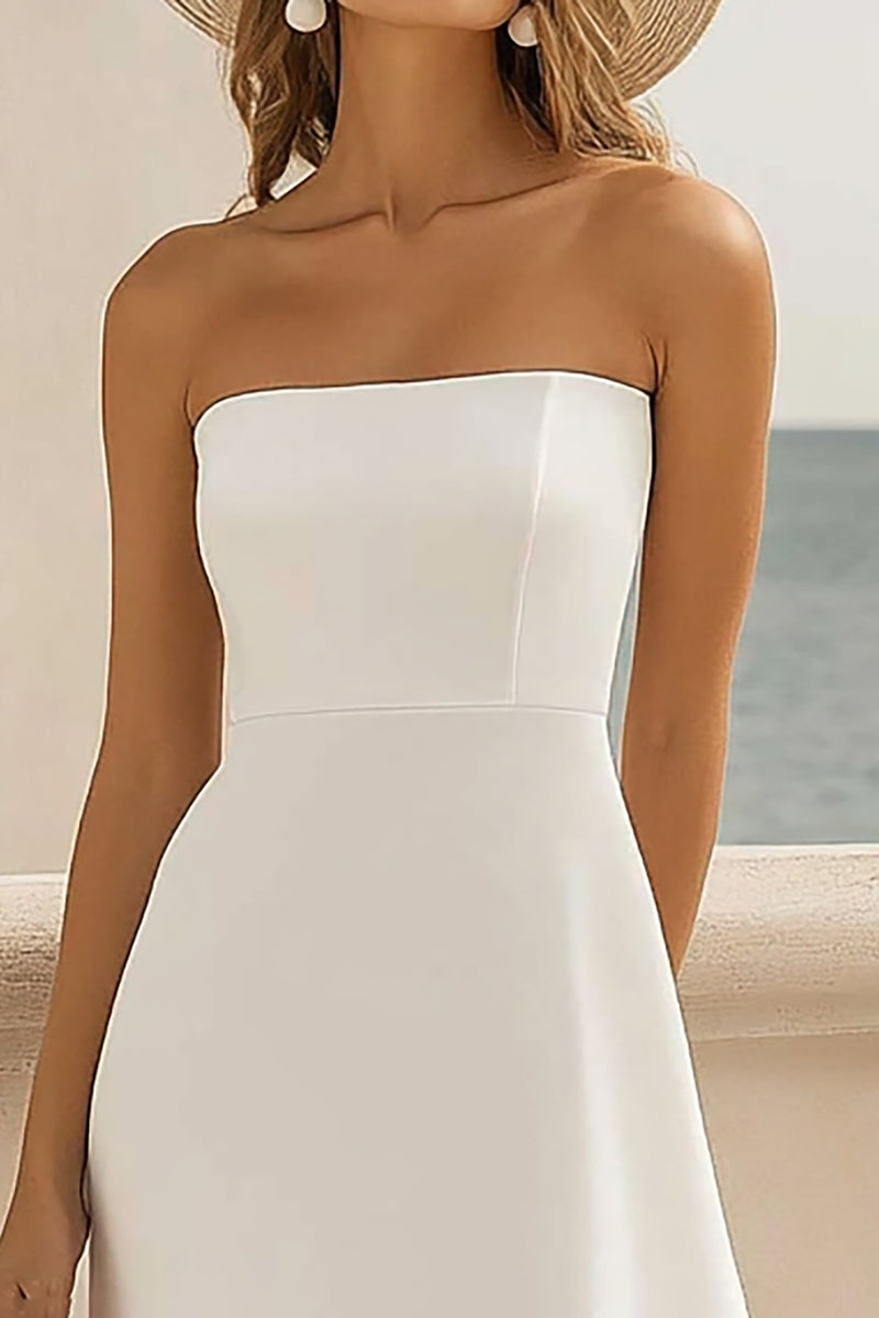 Load image into Gallery viewer, White Satin A Line High Low Graduation Dress with Ruffles