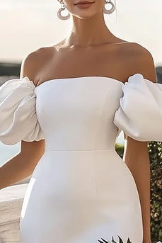 White Satin Puff Sleeves Bodycon Short Graduation Dress