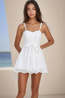 Load image into Gallery viewer, White Lace A Line Corset Short Graduation Dress with Sash