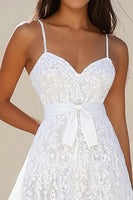 Load image into Gallery viewer, White A Line Lace Short Graduation Dress with Sash