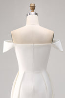 Load image into Gallery viewer, White Satin Off the Shoulder A Line Bridal Shower Dress