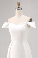 Load image into Gallery viewer, White Satin Off the Shoulder A Line Bridal Shower Dress