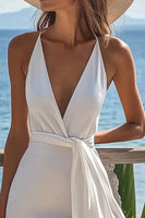 Load image into Gallery viewer, White Satin V Neck Short Graduation Dress with Ruffles