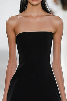 Black A Line Strapless Satin Short Graduation Dress with Ruffles