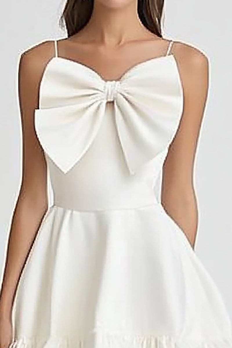 Load image into Gallery viewer, White and Black A Line Ruffled Short Graduation Dress with Bow