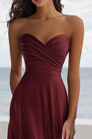 Load image into Gallery viewer, Burgundy A Line Satin Sweetheart Long Formal Dress