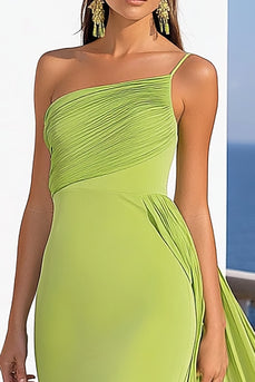 Lemon Green Mermaid One Shoulder Long Chiffon Formal Dress