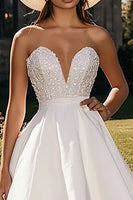 Load image into Gallery viewer, Sparkly White V-Neck High-Low Engagement Dress with Ruffles