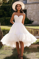 Load image into Gallery viewer, White Tulle A Line Straoless Engagement Dress with Ruffles