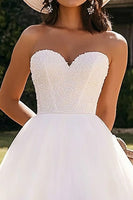 Load image into Gallery viewer, White Tulle A Line Straoless Engagement Dress with Ruffles