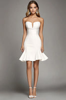 Load image into Gallery viewer, Ivory Strapless Satin Short Work Dress with Ruffles