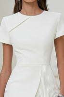Load image into Gallery viewer, White Satin Pleated Bodycon Round Neck Short Sleeve Work Dress