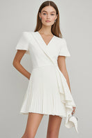 Load image into Gallery viewer, Ivory A Line Satin Ruffled Short Sleeve Work Blazer Dress