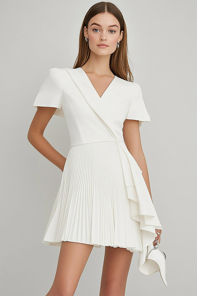 Load image into Gallery viewer, Ivory A Line Satin Ruffled Short Sleeve Work Blazer Dress
