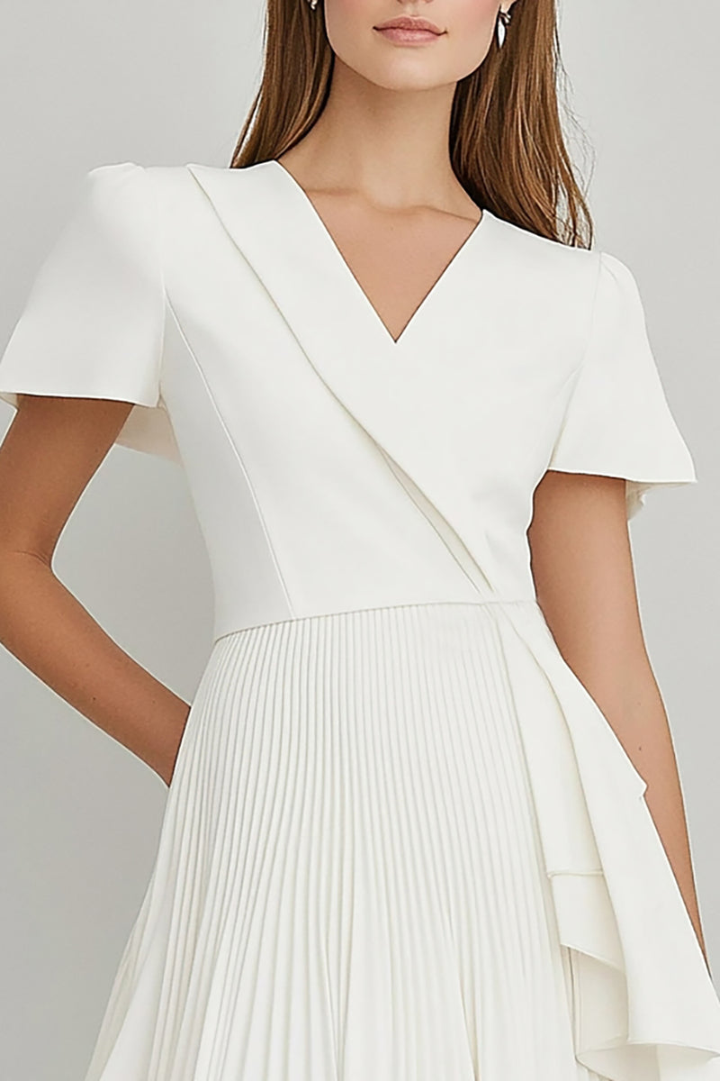 Load image into Gallery viewer, Ivory A Line Satin Ruffled Short Sleeve Work Blazer Dress