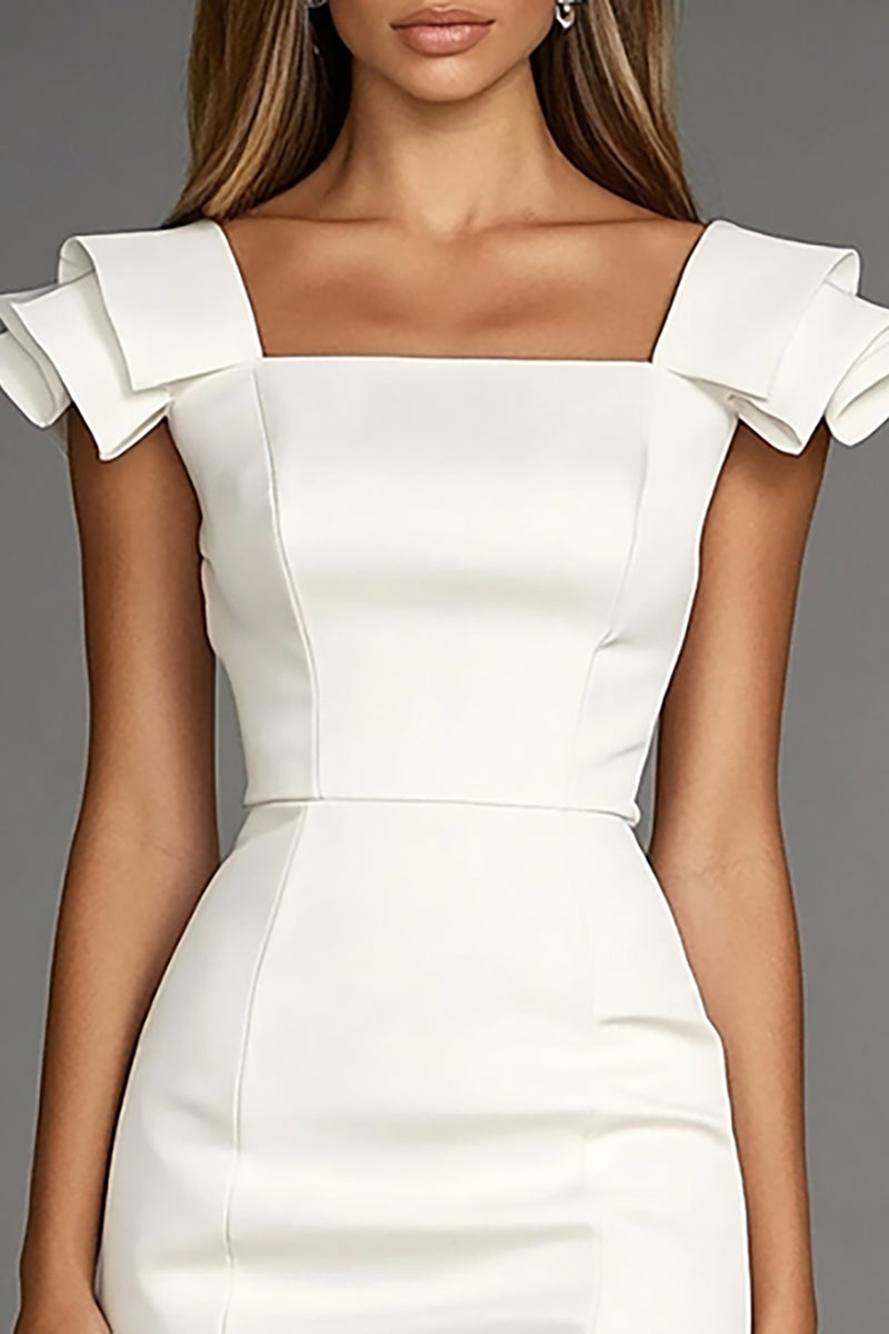 Load image into Gallery viewer, Ivory Bodycon Satin Square Neck Short Work Dress