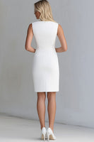 Load image into Gallery viewer, Bodycon Satin Ivory V-Neck Sleeveless Short Work Dress