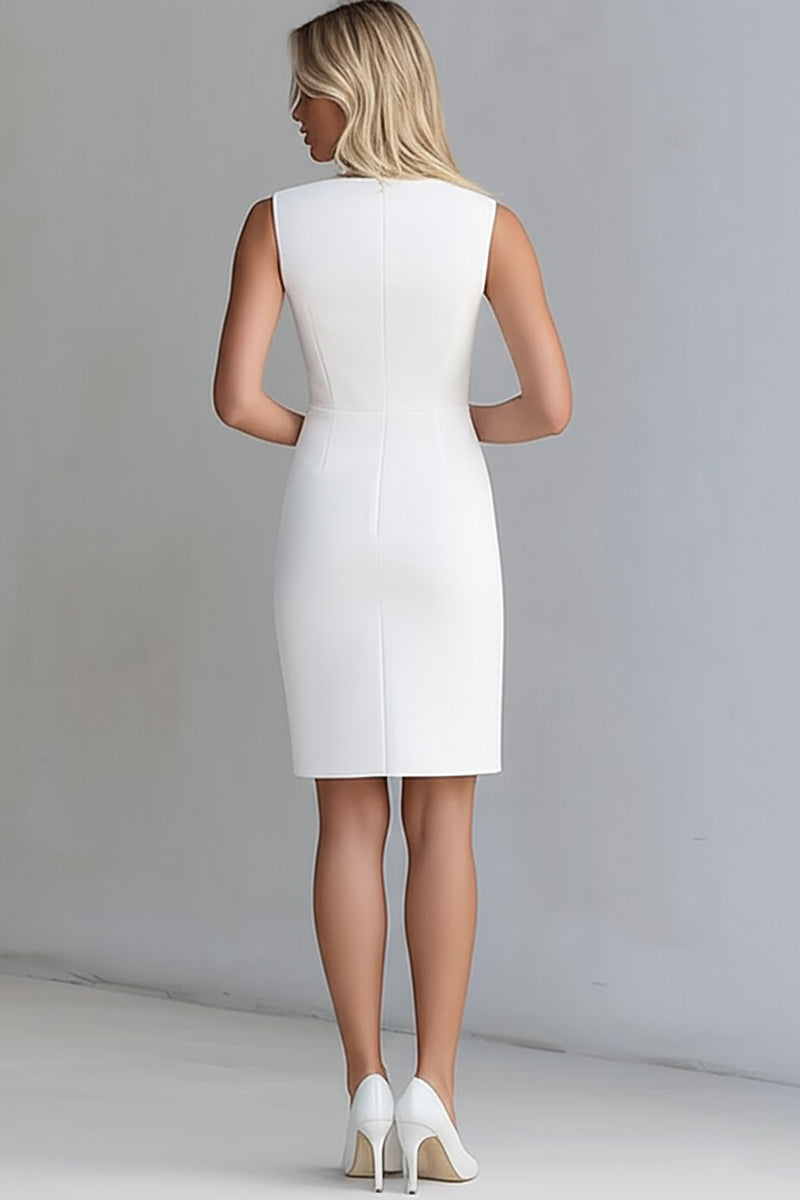 Load image into Gallery viewer, Bodycon Satin Ivory V-Neck Sleeveless Short Work Dress