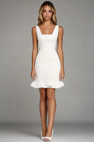 Load image into Gallery viewer, Ivory Bodycon Sqaure Neck Ruffled Short Work Dress