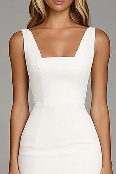 Ivory Bodycon Sqaure Neck Ruffled Short Work Dress