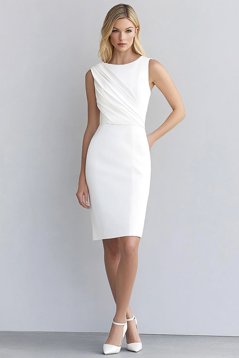 Load image into Gallery viewer, Ivory Bodycon Sleeveless Ruched Short Work Dress