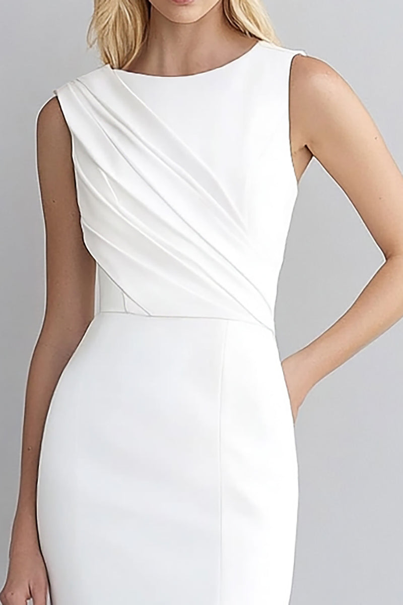 Load image into Gallery viewer, Ivory Bodycon Sleeveless Ruched Short Work Dress