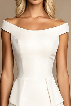 Off the Shoulder Ivory Satin Bodycon Short Work Dress