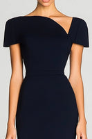 Load image into Gallery viewer, Black Bodycon Asymmetrical Midi Work Dress